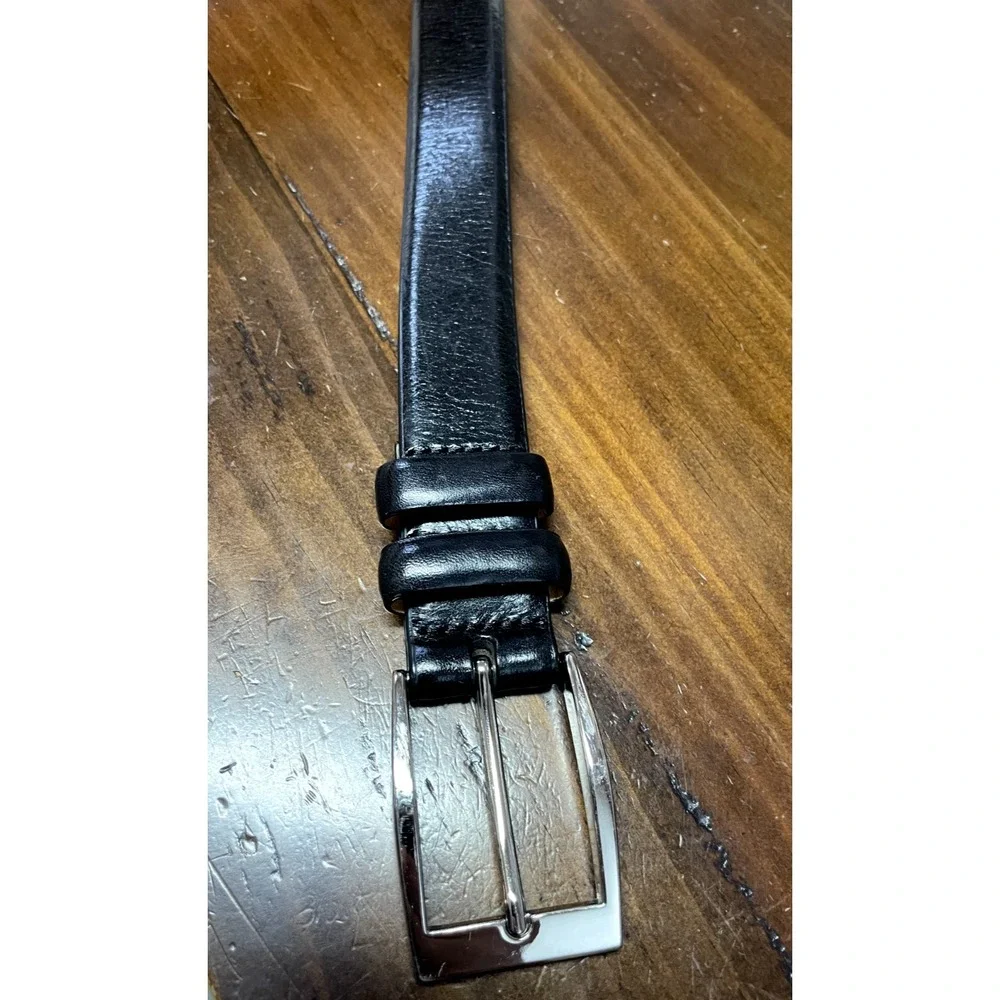 Trafalgar Belt Men 40/100‎ Black Leather Smooth Plain Dress Silver Tone Buckle